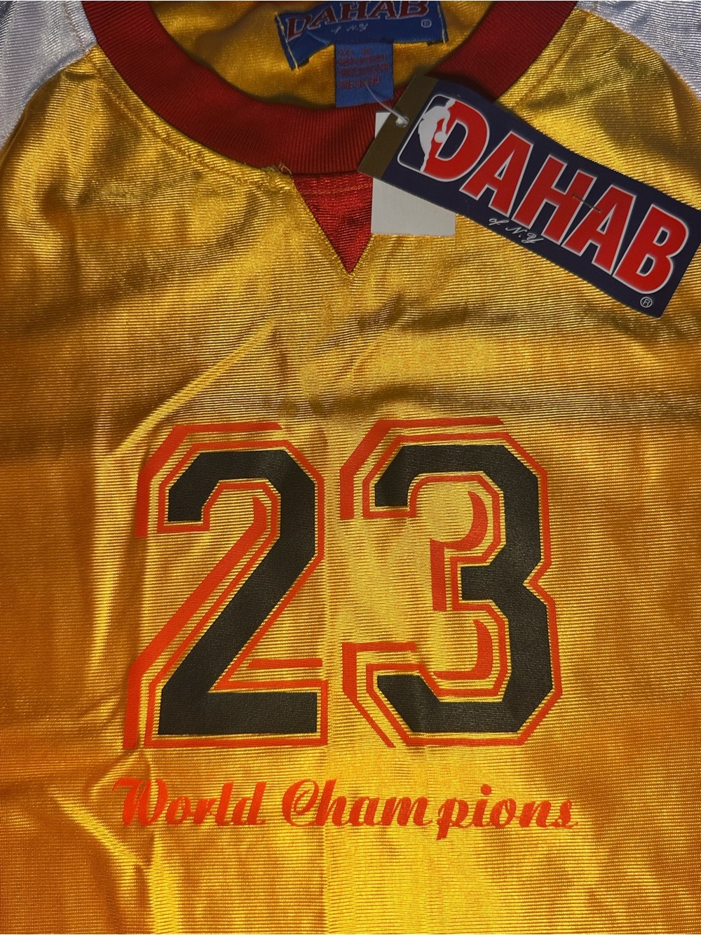 NWT Vintage DAHAB of NY Basketball Jersey Shorts Set Gold Red 23 Med Fits Large